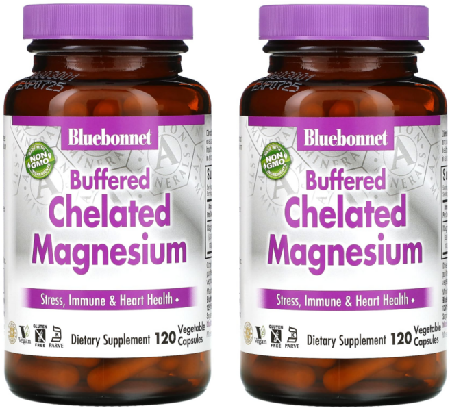 블루보넷 버퍼드 킬레이트 마그네슘 200mg 캡슐 Bluebonnet Buffered Chelated Magnesium, 120정, 2개