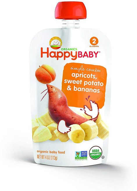Happy Baby 심플 콤보 어린이 스무디 113g, 살구 + 고구마 + 바나나(Apricots + Sweet Potato + Bananas), 1개