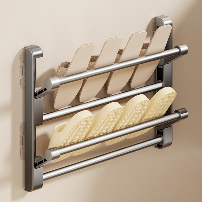 호밍사이 욕실 접이식 신발장 벽걸이 슬리퍼 거치대 다용도 무타공 현관 틈새 정리대, 그레이, 1개