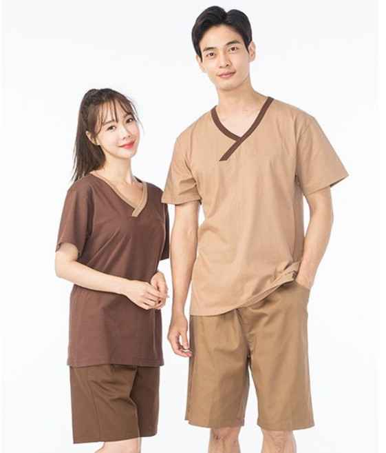 찜질복/Y넥/사우나복/마사지/숯가마/찜방/미용복/잠옷/실내복/무지티/단체티/반티/bester/127-126