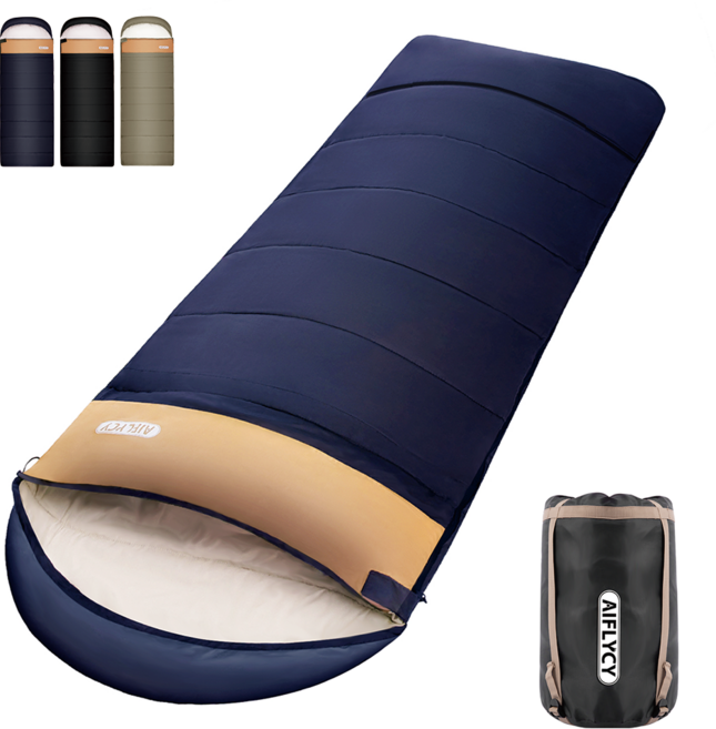 Aiflycy 겨울용 방한 머미형 아웃도어 캠핑 침낭 210 x 82cm 2200g, 1개, 블루