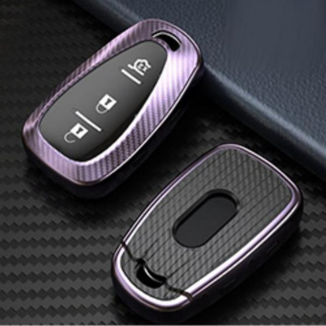 [모터스파이] 쉐보레 호환 키케이스 홀더 젤리 카본 TPU 말리부 트레일블레이저 트래버스 스파크 크루즈 카마로, 신형 퍼플