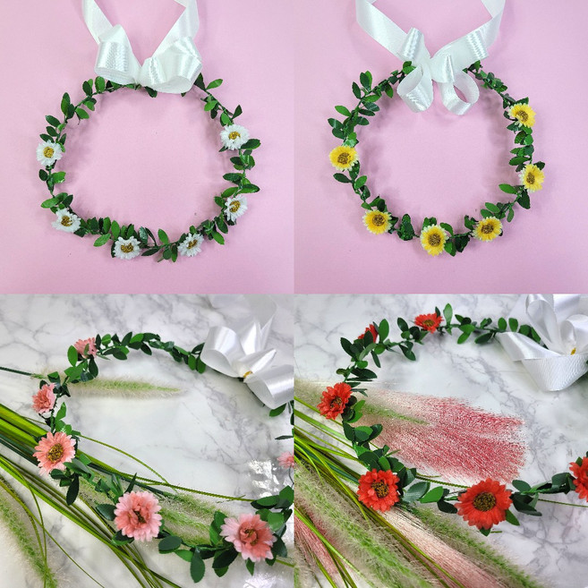 계란꽃 화관 만들기 DIY 조화 플라워 로핑 머리띠 교육용 스냅샷 소품 셀프촬영, 04.핑크 화관
