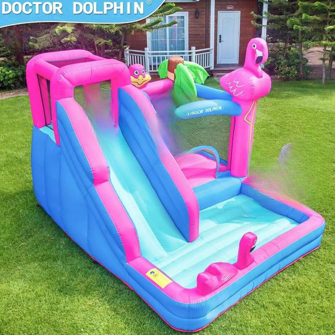 에어바운스미끄럼틀 풀장 닥터 돌핀 수영장 빠지 워터 파크, 핑크 플라맹고 315 270 235 cm, 1개