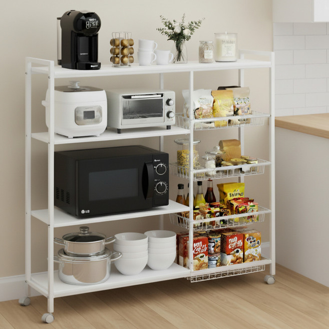 위즈룸 이동식 렌지대 주방 수납장, 화이트+화이트