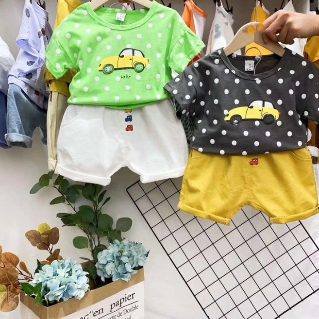 피앤에이치 여름 남아 여아 미니카 뗑뗑이 반팔 반바지 외출복 등원룩 촬영복 상하복 세트