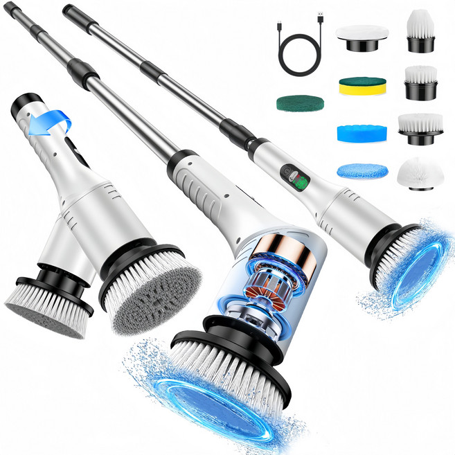 베리지 무선 전동 욕실 청소솔 화장실 9in1세트 다용도 청소기