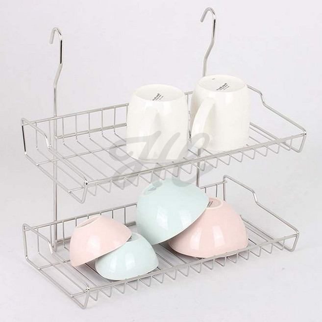 주방 걸이형 2단 선반 식기 건조대 스테인리스 컵 정리대