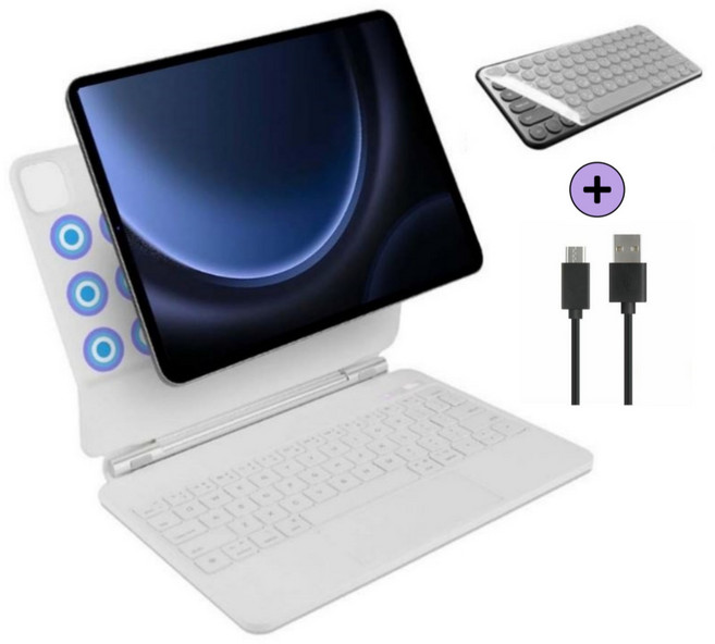 갤럭시탭 S9 FE S8 S7 플러스 호환 매직 키보드 11인치 12.4인치 블루투스 무선 케이스 커버 케이스나라 한글 각인, 화이트, 1개