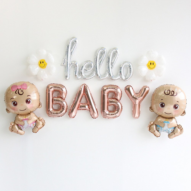 이벤트홀릭 베이비샤워 풍선 파티용품세트 헬로 베이비 아기, 1개, 3.남자+여자아기 세트