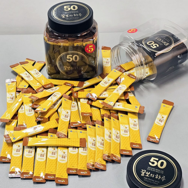 꿀보의하루 꿀스틱 50스틱 (+5스틱 추가 증정) 제주도 야생화 숙성 사양 벌꿀 스틱형, 55개, 12g