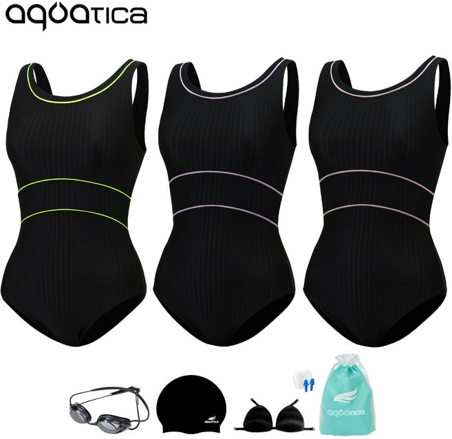 아쿠아티카 여성 실내수영복 AQA1379 선수용수경6종세트
