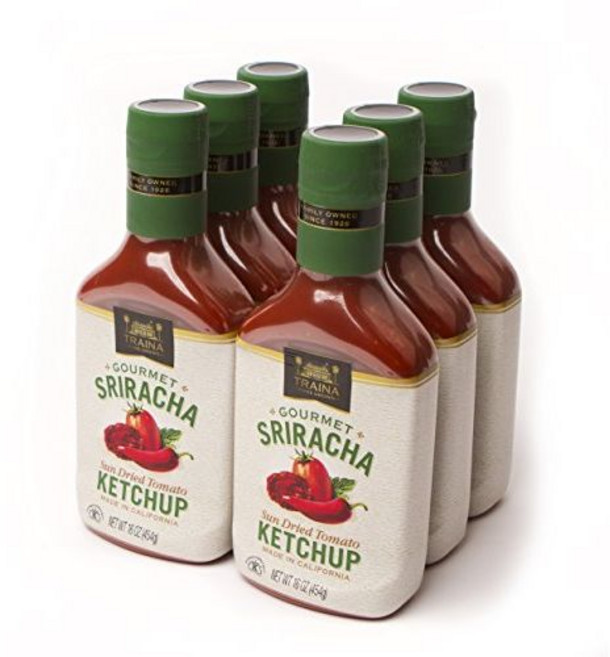 트레이나 홈 그로운 고메 스리라차 케첩 - 옥수수 시럽 무첨 Traina Home Grown Gourmet Sriracha Ketchup - No Corn Syrup Non GM, 16 Fl Oz (6팩), 1개, 454g
