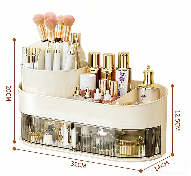 MBH 먼지방지 서랍식 다용도 대용량 메이크업 정리대 화장품 정리함 YHY, 아이보리, 1개