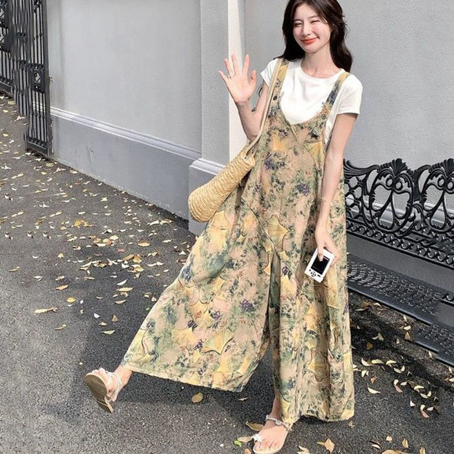 여성바지 멜빵바지 에스닉 점프수트 스트랩 와이드레그 캐주얼 데일리 여름 롱팬츠 ZBW26033009 30