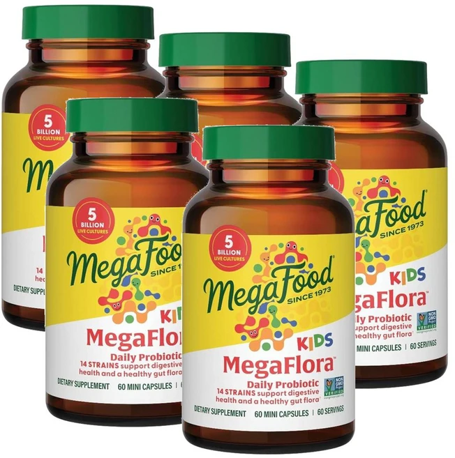 메가푸드 키즈 메가플로라 프로바이오틱 50억 유산균 캡슐 MegaFood Kids MegaFlora Probiotics, 5개, 60정 - 쿠팡