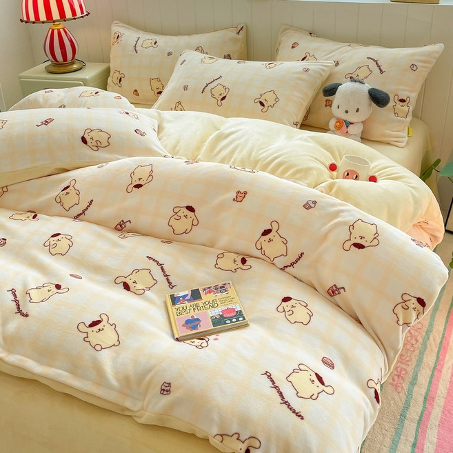 산리오 극세사 겨울 이불커버 베개커버 침구세트 시나모롤 헬로키티 마이멜로디 폼폼푸린 에프식스