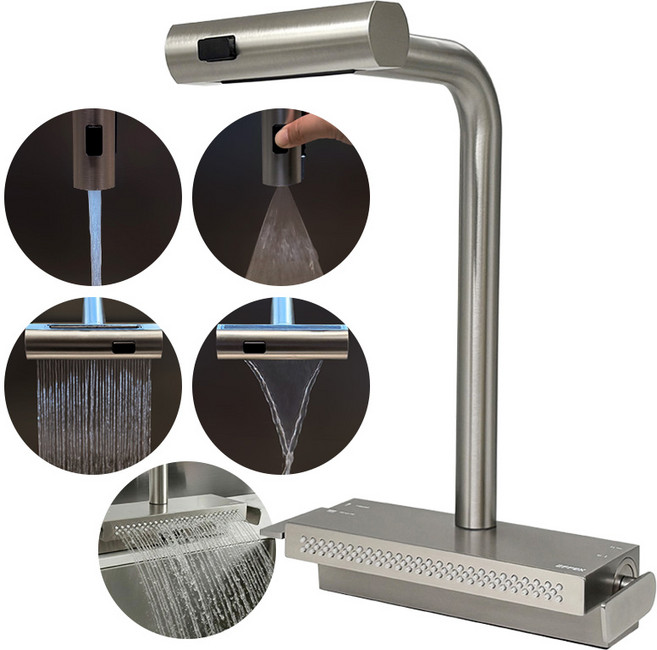 이팩스 5WAY 헤드 와이드 폭포수 싱크대 수전 무광스탠, 1개