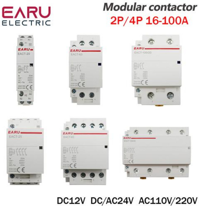 가정용 AC 모듈식 접촉기 스위치 컨트롤러 DIY용 스마트 홈 호텔 딘 레일 2P 4P 16A-100A AC110V 220 V 230V DC12V 24V 50Hz 60Hz, 1개