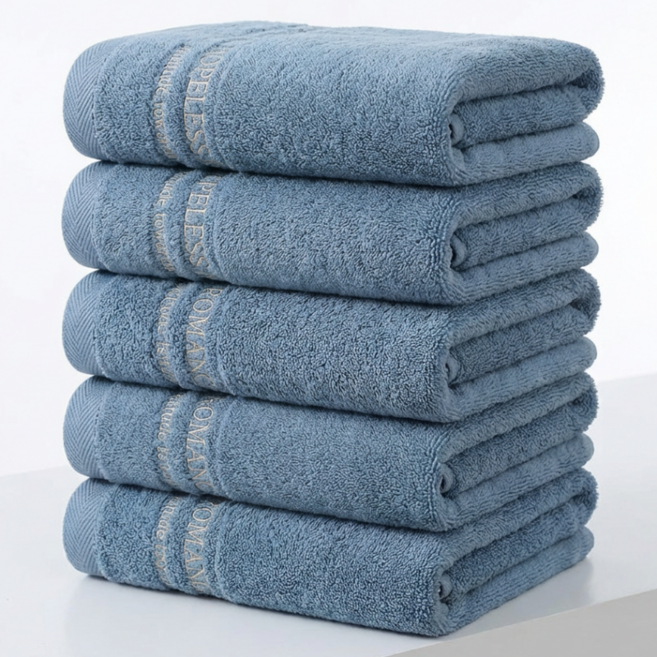 [상덕] 호텔 수건 60수 고급수건 업소용미용세면타월 먼지없는수건 소프트 볼륨, 5개, 파란색