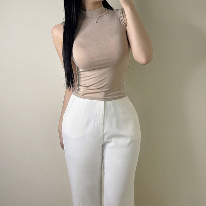 VANANA2 국내생산 여성 슬림핏 스판 레이온 반목 나시 4color