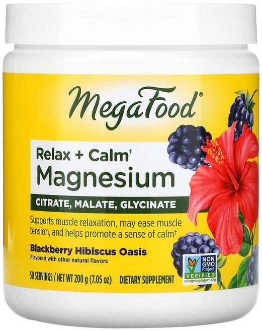 MegaFood 릴랙스 플러스 캄 마그네슘 블랙베리 히비스커스 오아시스 200g 7.05oz, 1개 - 쿠팡