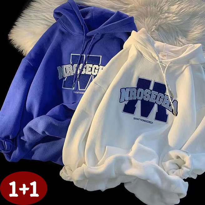 1+1후드 맨투맨 남녀공용 청순한 학생 커플 가을겨울 패션 기모 도톰 캐주얼 루즈핏 레터링 상의