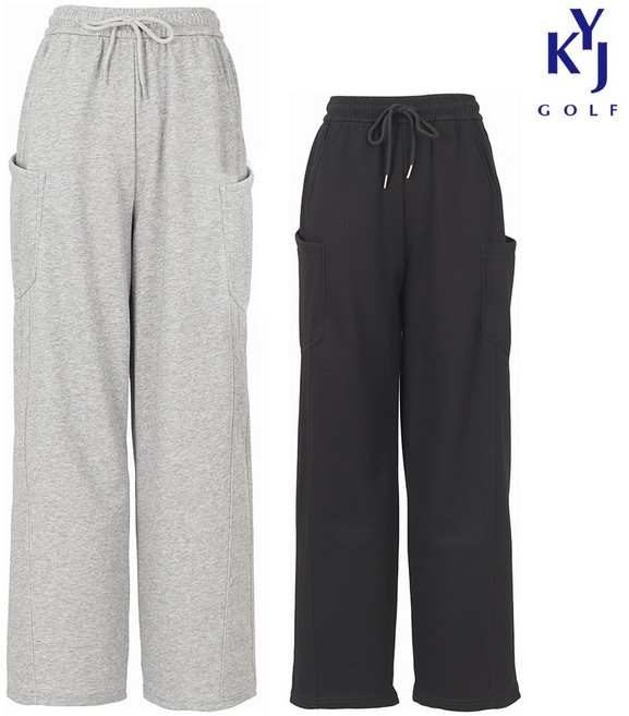 김영주골프 봄가을 힙스터 오픈포켓 밴딩 여성 골프 와이드 카고 스웨트팬츠 KPFLSL86