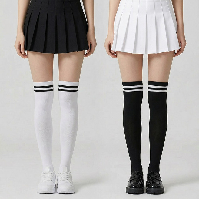 더간다 골프스타킹 사계절 투톤 착시 스타킹 2개, 착시 블랙 화이트, 1세트