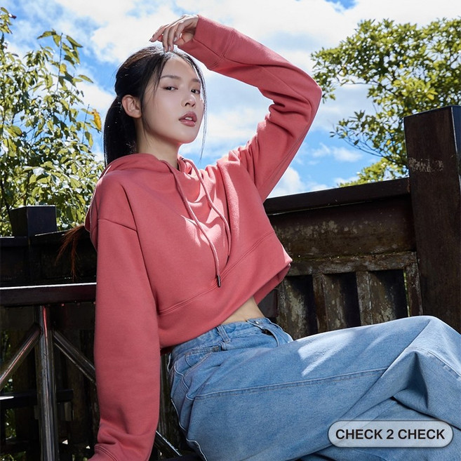 Check2Check 厚磅柔柔 女寬鬆落肩短版帽T CBW0024204