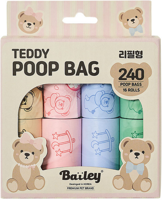 베일리펫 강아지 산화생분해 배변봉투 똥츄 테디풉백, 1개, 240개입, 혼합색상