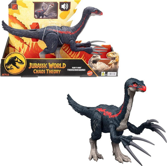 Mattel 쥬라기 월드 카오스 이론 슬래시 앤 로어 테리지노사우루스 공룡 액션 피규어 장난감 공격 발톱 및 사운드 디지털 플레이, Therizinosaurus
