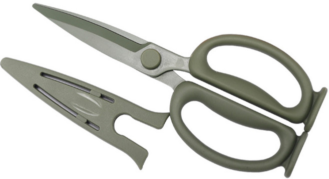 TWIN WOLF 프리미엄 스테인리스 주방가위 칼집세트 세워보관 닭뼈절단 불고기가위 가정용, 1개, 초록색