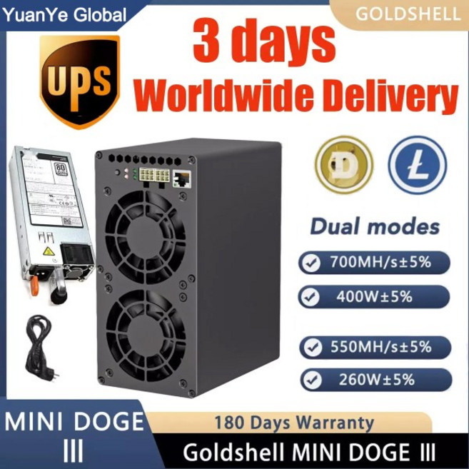 Goldshell MINI Doge Ⅲ LTC DOGE 코인 채굴기 저전력 소비 듀얼 모드 Scrypt 알고리즘 3 550MH/s ± 5, 02 With PSU, 1개