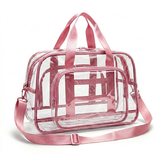 특대형 대형 투명 PVC 비치백 수영가방 물놀이가방 방수 여행가방 대용량 보스턴백 헬스백, 핑크