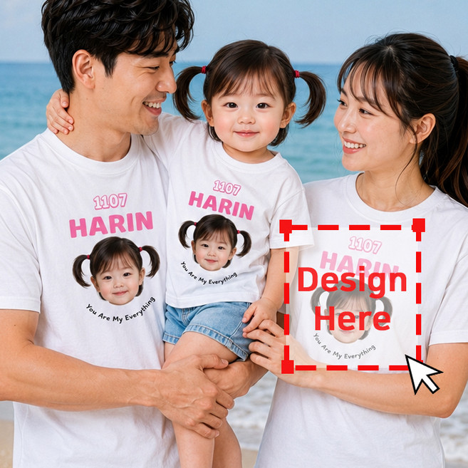2위 - 커스텀 티셔츠 아이얼굴 가족단체티셔츠 패밀리룩 돌 기념일 나만의 가족여행티셔츠 제작