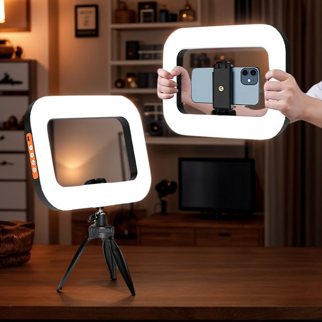 Tricasa 핸드폰 조명 사각틀 3가지 색온 밟기 조절 릴스 조명+ 휴대폰 홀더+삼각대 풀세트, 5개, 라이트+삼각대