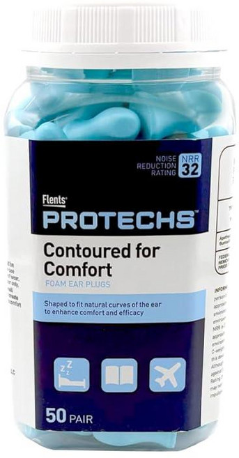 Flents Protechs 편안한 폼 이어 플러그를 위한 윤곽 작업 건설 중장비 공부 여행 및 수면을 위한 부드럽고 편안한 청력 보호 NRR 32 쉬운 사용 블, 50 pair (Pack of 1), Blue, 1