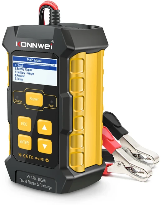 자동차 배터리 테스터 진단 도구 12V 5A 충전기 습식 건식 AGM 젤 납산 수리 2000CCA KW510, 1개