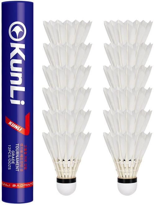 KUNLI 배드민턴셔틀콕7호 거위깃털 1타12개입 내구성 안정성 우수 경기훈련양용, 1박스, 12개입, 78속