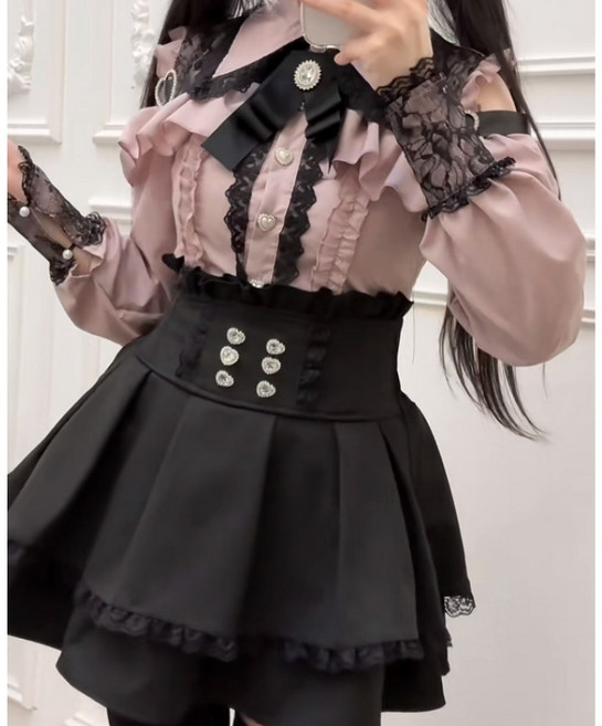 지뢰계옷 양산형 지뢰계패션 블라우스 셋업 얀데레 코디