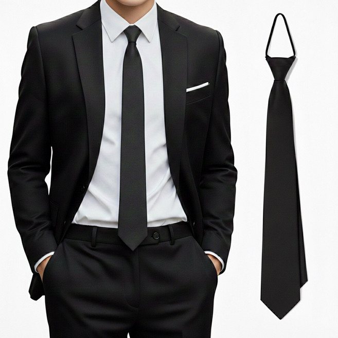 티커스 남성 자동넥타이 지퍼형 검정 장례식 조문용 정장용