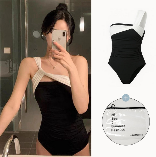 여자 수영복 원피스 블랙 리본 호캉스, L