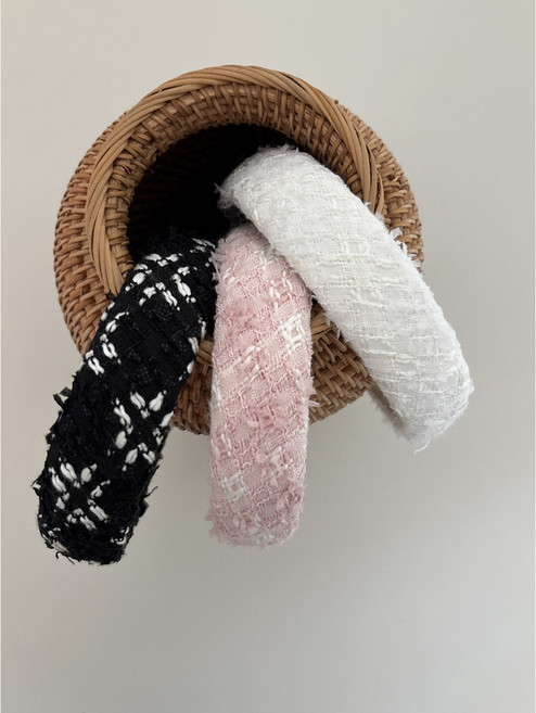 고급 명품 스타일 코코 트위드 위빙 머리띠 헤어밴드