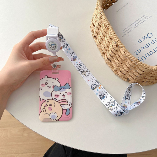 문구보따리 치이카와 먼작귀 릴홀더 카드목걸이 학생증케이스, 1개, 치이카와 친구들 (핑크)