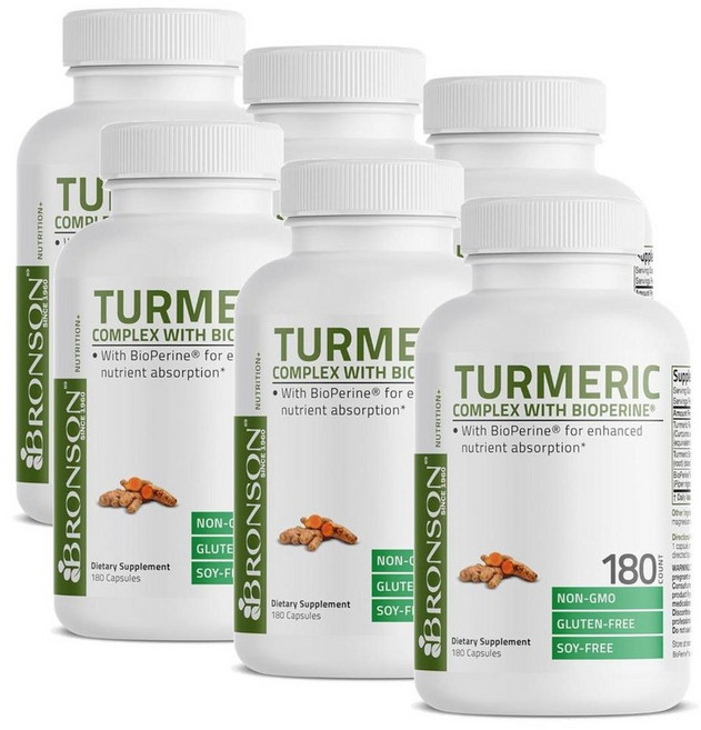 브론슨 터메릭 강황 커큐민 바이오페린 캡슐 Bronson Turmeric, 6개, 180정