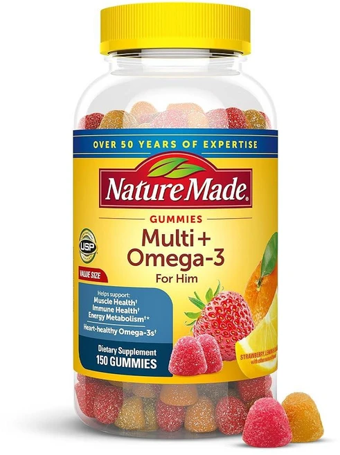 네이처메이드 남성 멀티비타민 오메가3 구미 젤리 Nature Made Multi + Omega-3 for Him Gummies, 150 Count (Pack of 1), 1개, 150정 - 쿠팡