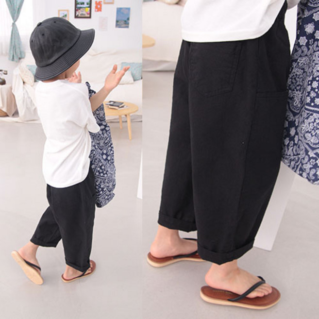 소년마켓 아동용 통기성 여름날 앞주머니 긴 면바지