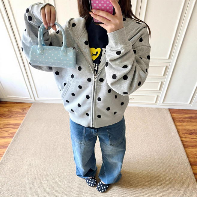 스타일닥터 여성 도트 후드집업 부드러운 오버핏 봄가을 트렌디 아우터