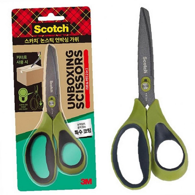 3M 스카치 가독성 언박싱 커팅가위 논스틱 그린 17.5cm 1487NS-K 택배 커터, 단품, 상세페이지 참조, 1개